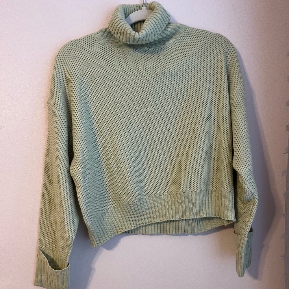Sage green, cropped turtle neck sweater